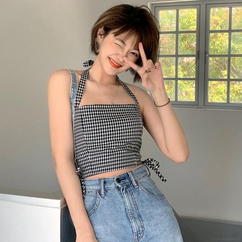 Áo Croptop Hai Dây Họa Tiết Sọc Caro Phong Cách Quyến Rũ | BigBuy360 - bigbuy360.vn