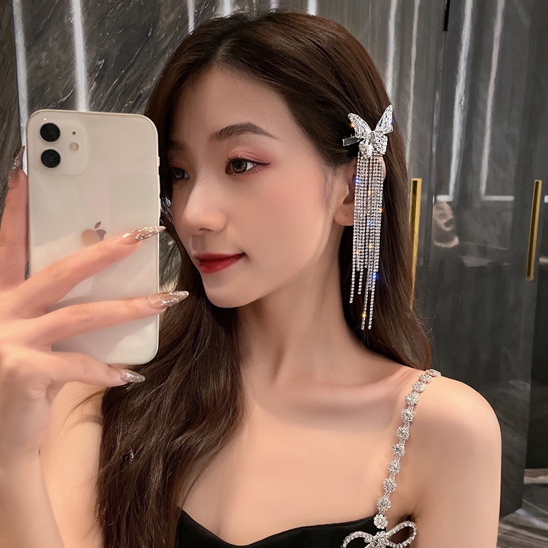 Kẹp Tóc Tua Rua Hình Bướm Đính Đá Lấp Lánh Thời Trang Cho Nữ