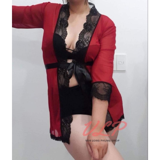 [BIGSIZE_80KG]_DN15_Áo choàng Voan mỏng phối ren xuyên thấu sexy