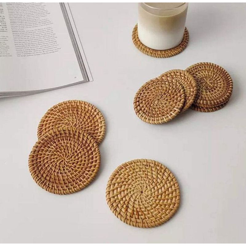 Lót ly cốc, lót đĩa bằng mây phụ kiện decor góc bàn làm việc, góc bàn ăn, decor chụp ảnh TIỆM MÂY TH