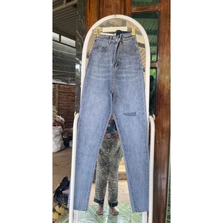 Quần Jeans dài nữ lưng cao co giãn rách L