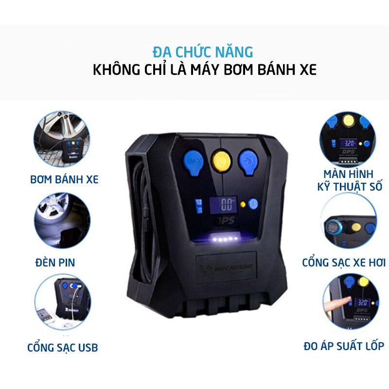 Máy bơm bánh xe tự ngắt Michelin , máy bơm lốp xe hơi tự động, máy bơm tự lốp ô tô 12V model 2020-MC-12266