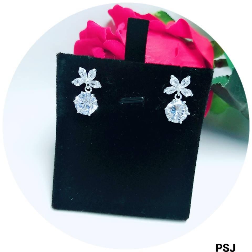 Bông tai cỏ 4 lá treo nụ đá 8mm bạc ta