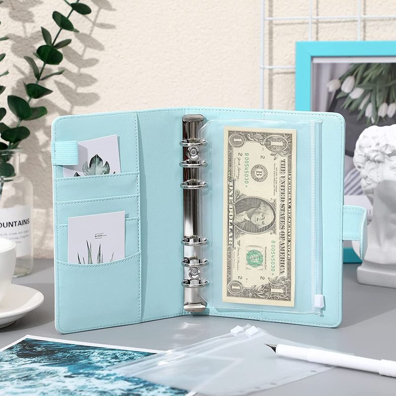 A6 Budget Binder Money Organizer for Cash, Portable Money Saving Binder, Binder Cover with Zipper Pockets