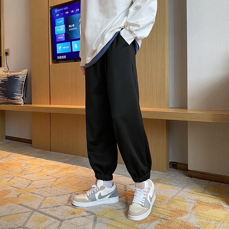 Quần dài thể thao dáng rộng màu trơn thời trang xuân thu phong cách Hàn Quốc cho nam