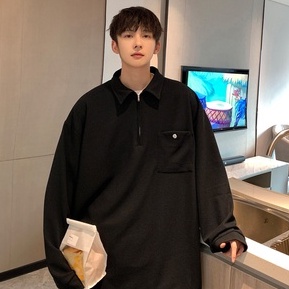 Áo polo Tay Dài Dáng Rộng Có Khóa Kéo Thời Trang Cho Nam