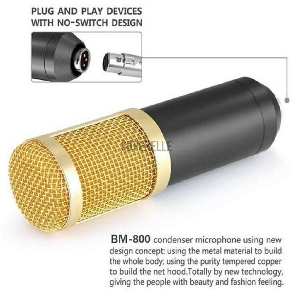 BM-800 Condenser Microphone Kit Studio Filter Boom Scissor Arm Stand Shock Mount