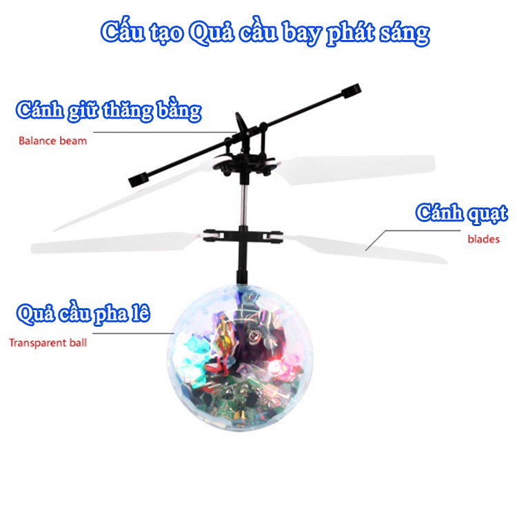 Đồ chơi bé trai quả cầu pha lê bay cảm ứng phát sáng đèn LED, Đồ chơi cho bé trai bóng bay ma thuật tặng cáp sạc