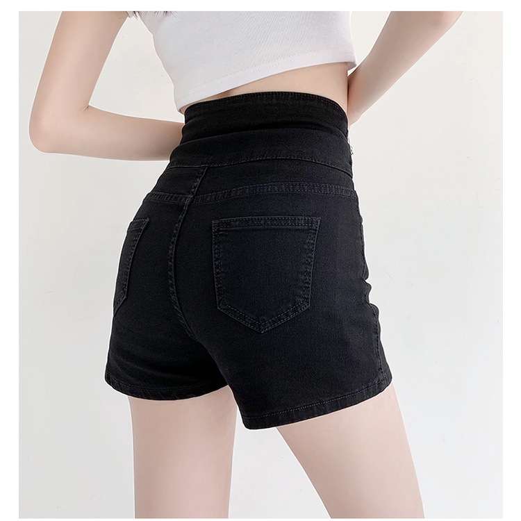 Quần Short Denim Màu Đen Lưng Cao Thời Trang Mùa Hè Phong Cách Hàn Quốc Cho Nữ