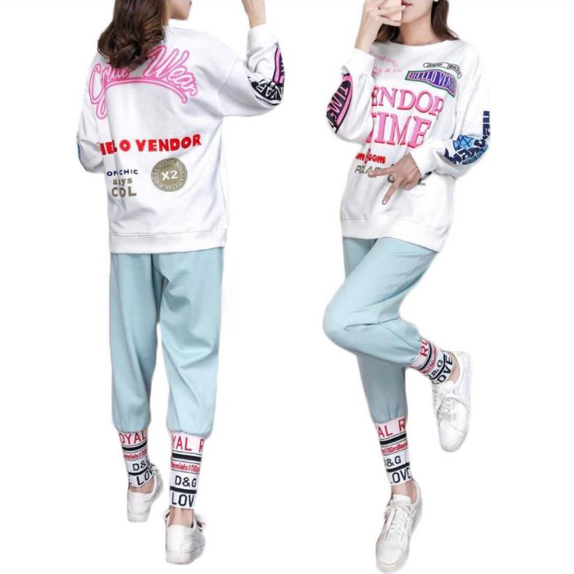 Set Áo Nỉ Dài Tay + Quần Dài Thể Thao Phong Cách Hip Hop Năng Động Có Size S-2xl