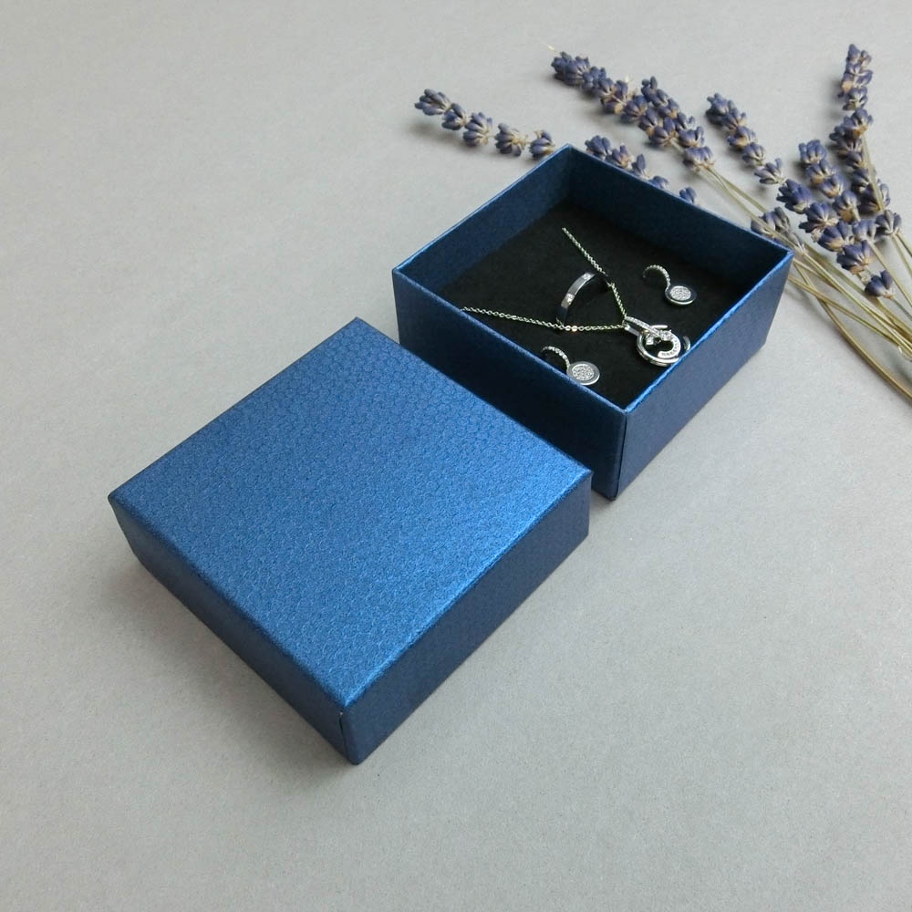 Combo 10 hộp đựng trang sức size 7.5cm xanh dương vân tròn dễ thương