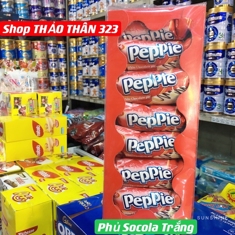 NGON QUÁ -Bánh PEPPIE Richy Phủ Sôcôla Trắng -3 Vị SỮA DỪA, SÔCÔLA, LÁ DỨA 360g (18g x 20gói)