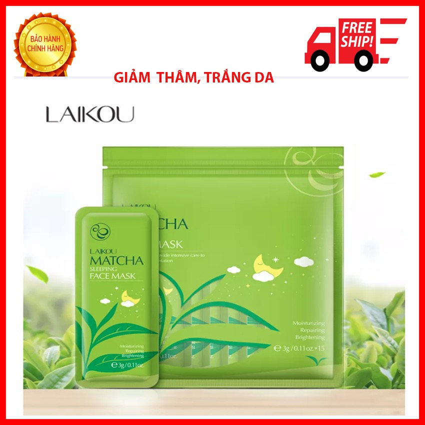 [Túi 15 miếng] Mặt nạ ngủ trà xanh LAIKOU dưỡng ẩm và chống lão hóa mặt nạ dưỡng da mặt nạ ngủ matcha mặt nạ nội địa Tru