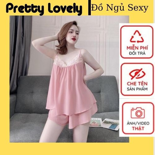 Đồ Ngủ Bigsize Sexy⚡FREESHIP⚡ Đồ Mặc Nhà 2 Dây Phối Ren Ngực Rút Dây Sau, Quần Đùi Giả Váy Rộng Phong Cách Bánh Bèo
