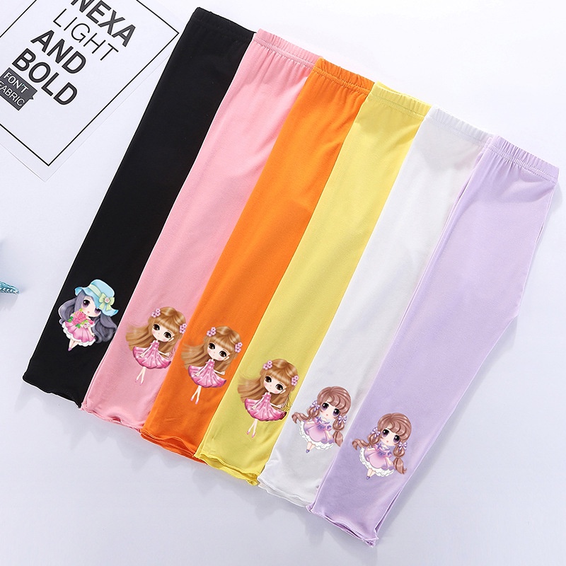Quần cotton co giãn màu kẹo họa tiết hoạt hình dành cho bé gái