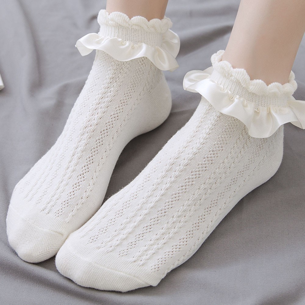 Vớ Cotton Cổ Ngắn Phối Ren Xinh Xắn Dành Cho Nữ