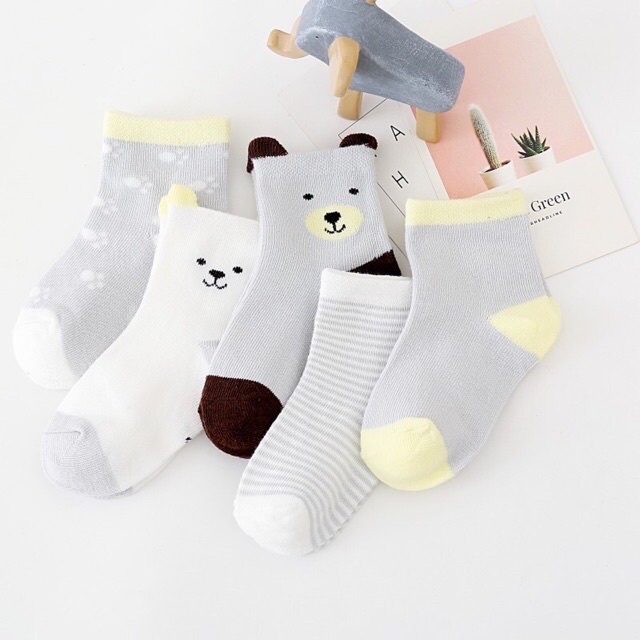 SET 5 ĐÔI TẤT VỚ CỔ CAO CHO BÉ (6m- 12m)