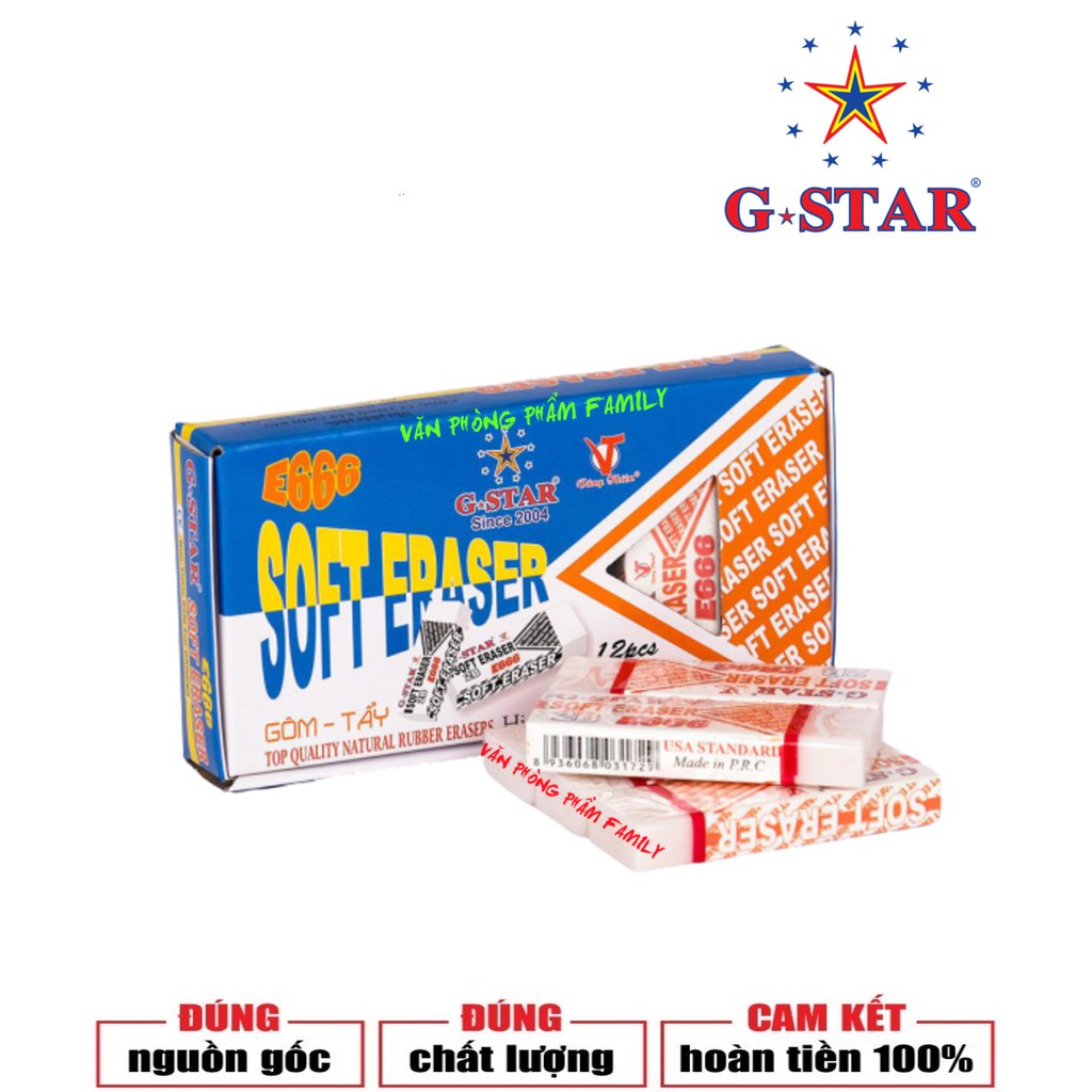 Hộp 12 Cục Gôm Tẩy Chì Gstar E666 Màu Trắng