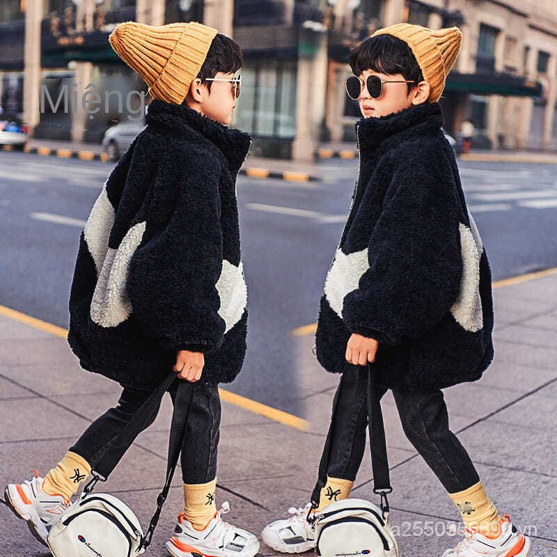 Áo khoác len lông cừu thời trang thu đông Hàn Quốc mới cho bé trai