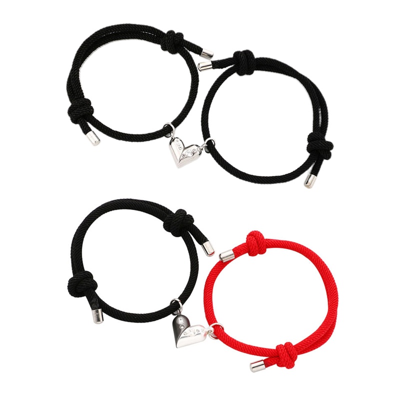 Flgo Set 2 Vòng Tay Dây Bện Mặt Hình Trái Tim Bằng Hợp Kim Có Nam Châm Điều Chỉnh Được Cho Cặp Đôi