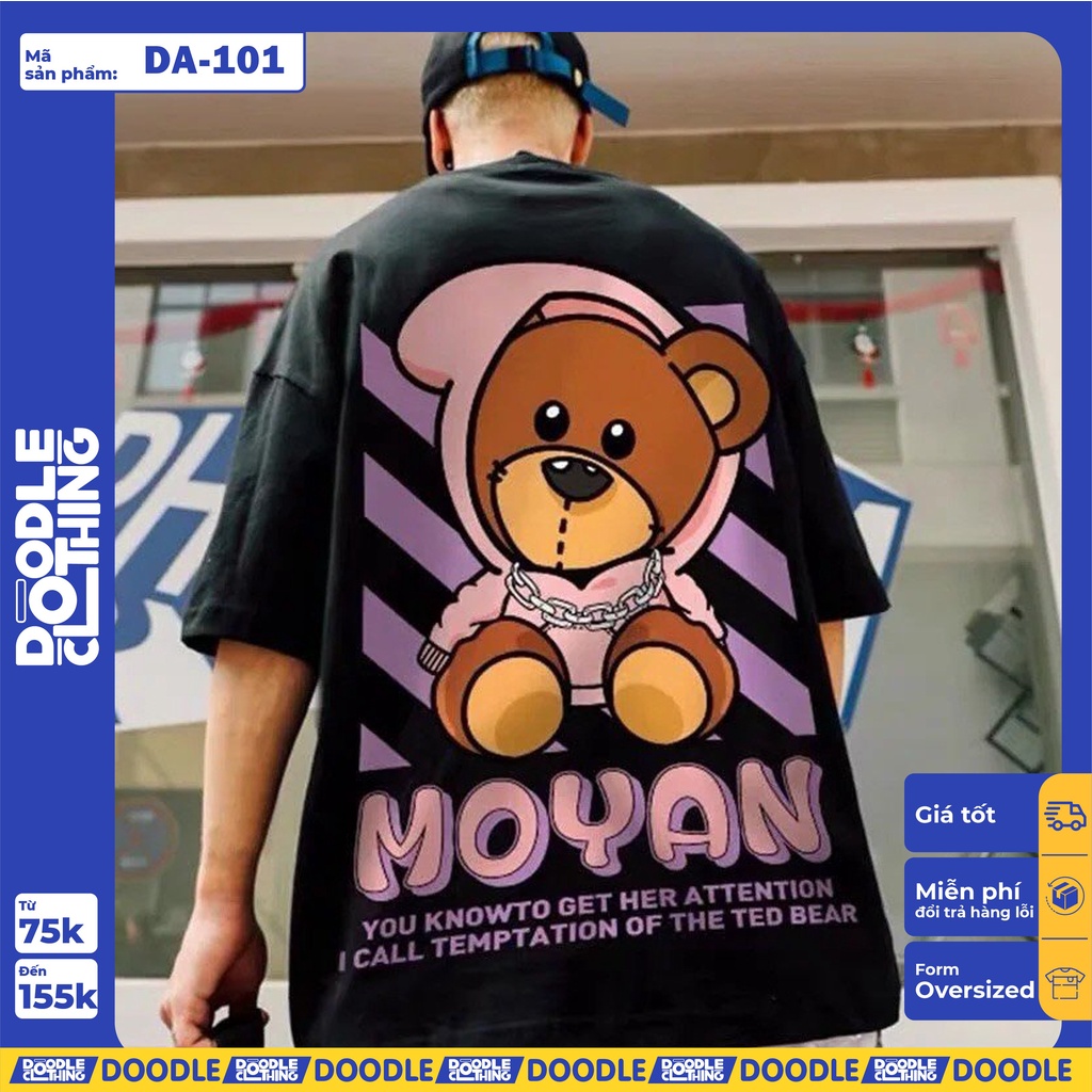 Áo thun nam nữ tay lỡ unisex oversize form rộng basic tee hình gấu moyan