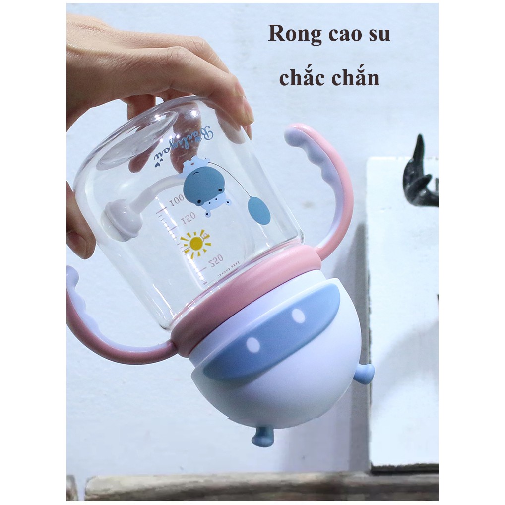 Bình tập uống nước Woben 350ml ống hút chống sặc, có tay cầm an toàn, tránh trào ngược, ống hút 360 độ