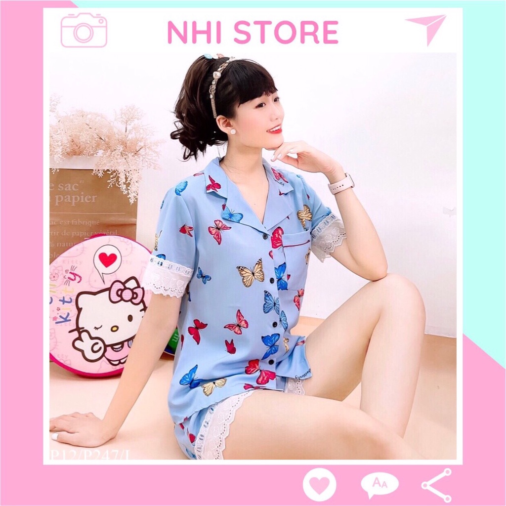 [FREESHIP 50K] Bộ Mặc Nhà Nữ NHISTORE Pijama Quần Ngắn Tay Ngắn Phối Ren Họa Tiết Bướm Xinh 45-57kg