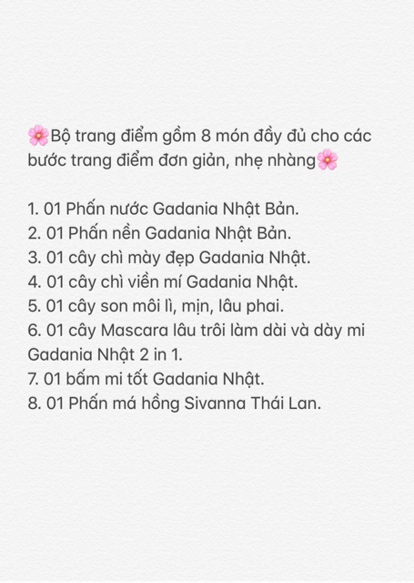 [Xịn sò] Bộ trang điểm &quot;sương sương&quot; 8 món Gadania Nhật chính hãng