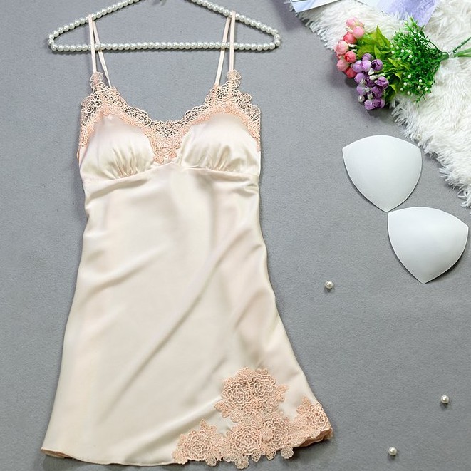 [Bigsize 40-62kg] Váy ngủ sexy lụa hai dây phối ren size M-XL🔥SIÊU SALE🔥Đồ ngủ lụa bigsize sale giá rẻ | BigBuy360 - bigbuy360.vn