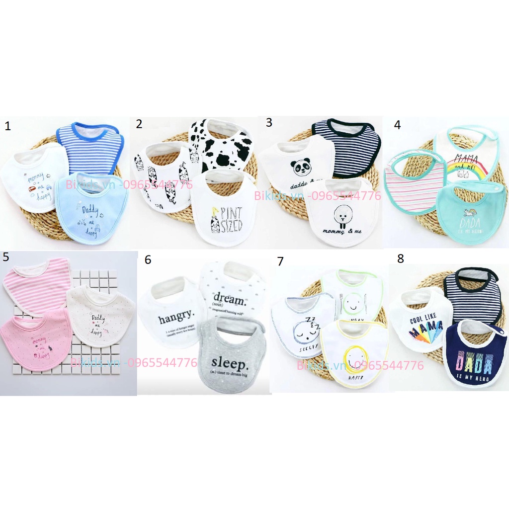 SET 3c Yếm tròn cúc bấm Momcare - Nhiều mẫu cho bé Trai, Bé Gái
