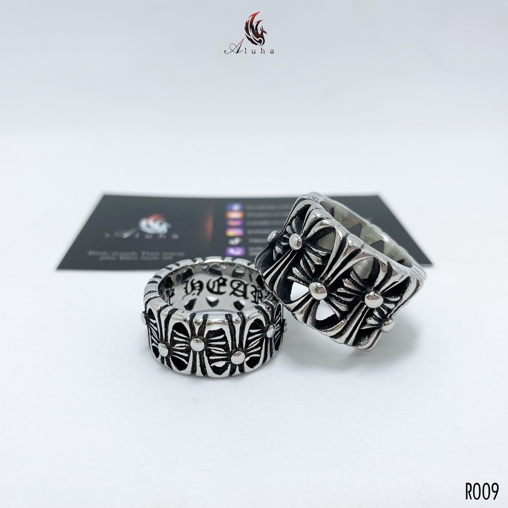 Nhẫn Titan Cemetery Cross Chrome Heart khắc chữ siêu đẹp - R009 - Aluha