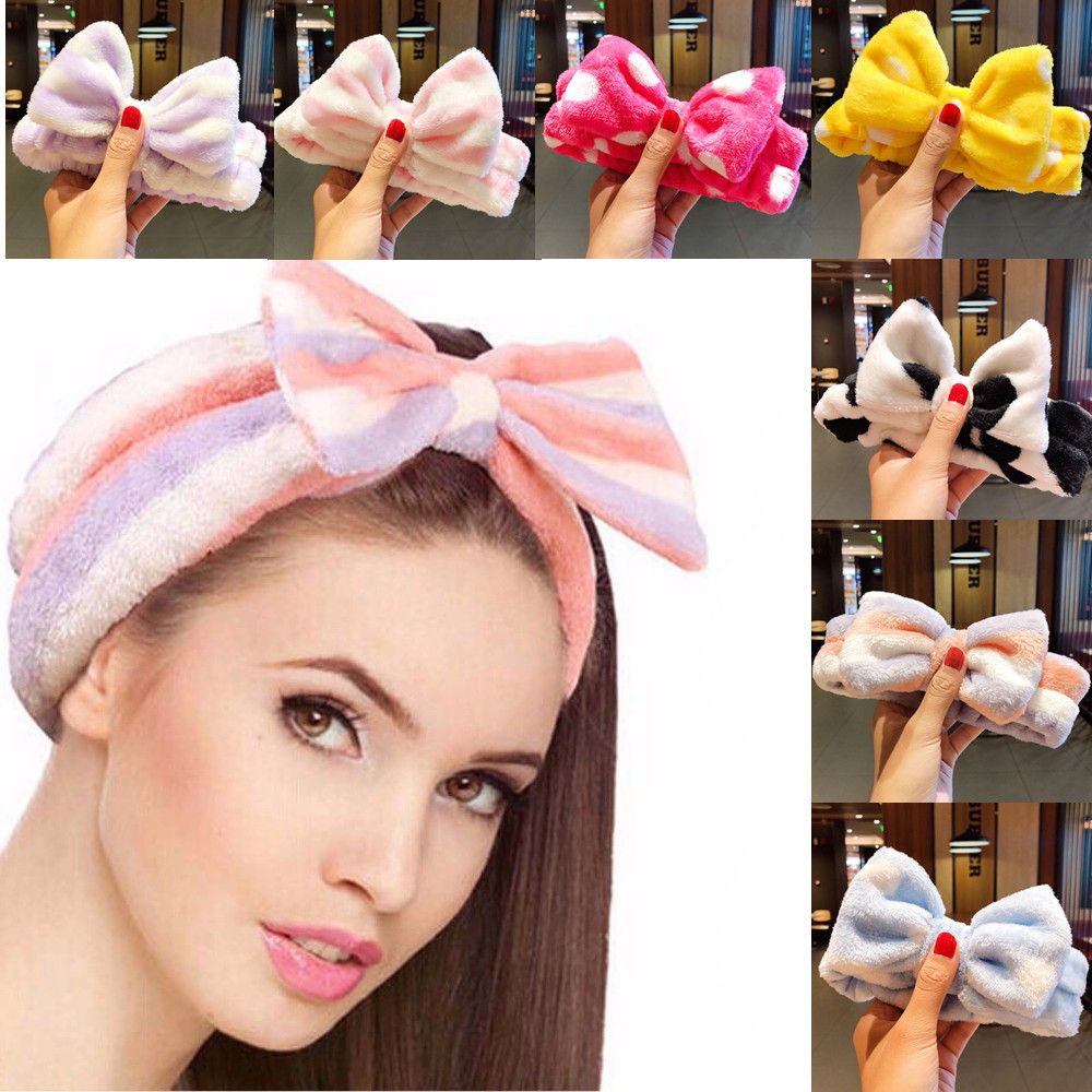Băng đô rửa mặt trang điểm bản rộng thắt nơ vải nhung san hô mềm mại co giãn nhiều màu sắc thời trang tùy chọn cho nữ