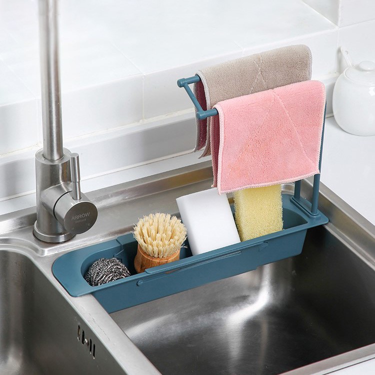 Kệ gác rửa chén tiết kiệm không gian, có giá treo khăn bằng NHỰA DÀI CO GIÃN