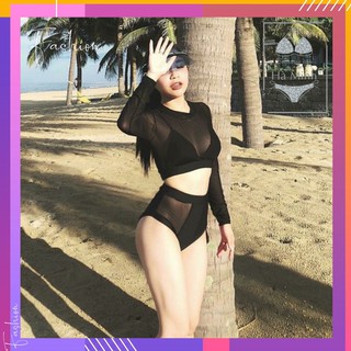 [Xưởng May Bikini Hà Minh] Bikini, bộ bơi tay dài phối lưới đen thời thượng - EVA shop - Kín đáo nhưng vẫn cực sexy
