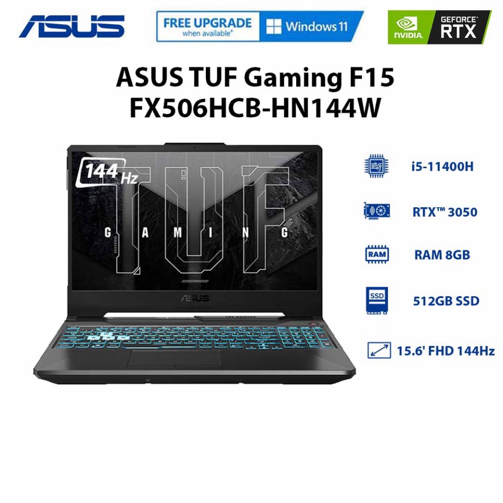 Laptop ASUS TUF Gaming F15 FX506HCB-HN144W (i5-11400H | 8GB | 512GB |RTX™ 3050 4GB | 15.6' FHD 144Hz)