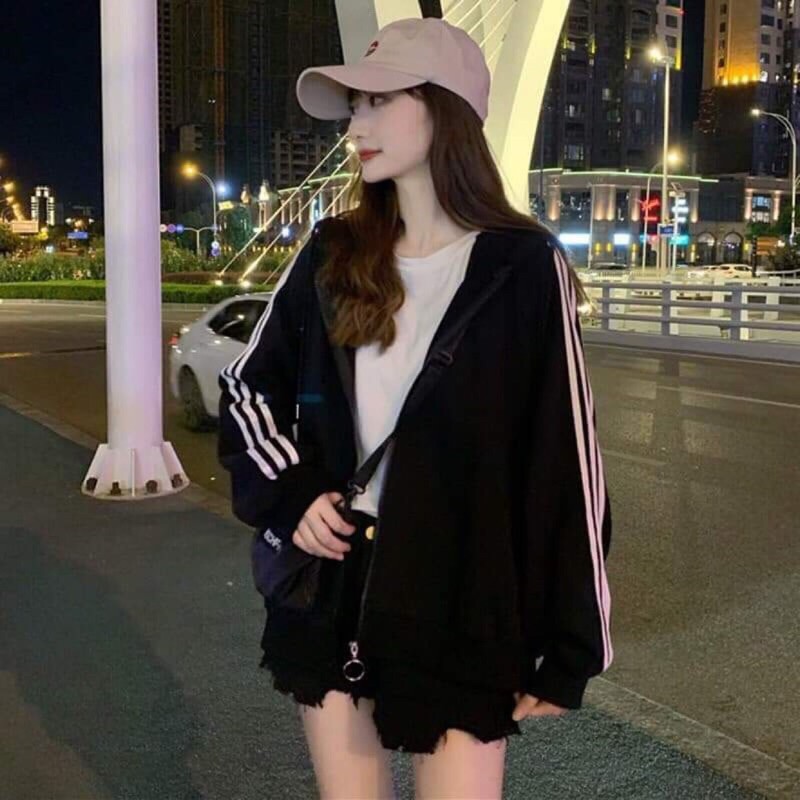 Áo khoác nỉ bông tay sọc dáng siêu rộng HANA125 | BigBuy360 - bigbuy360.vn