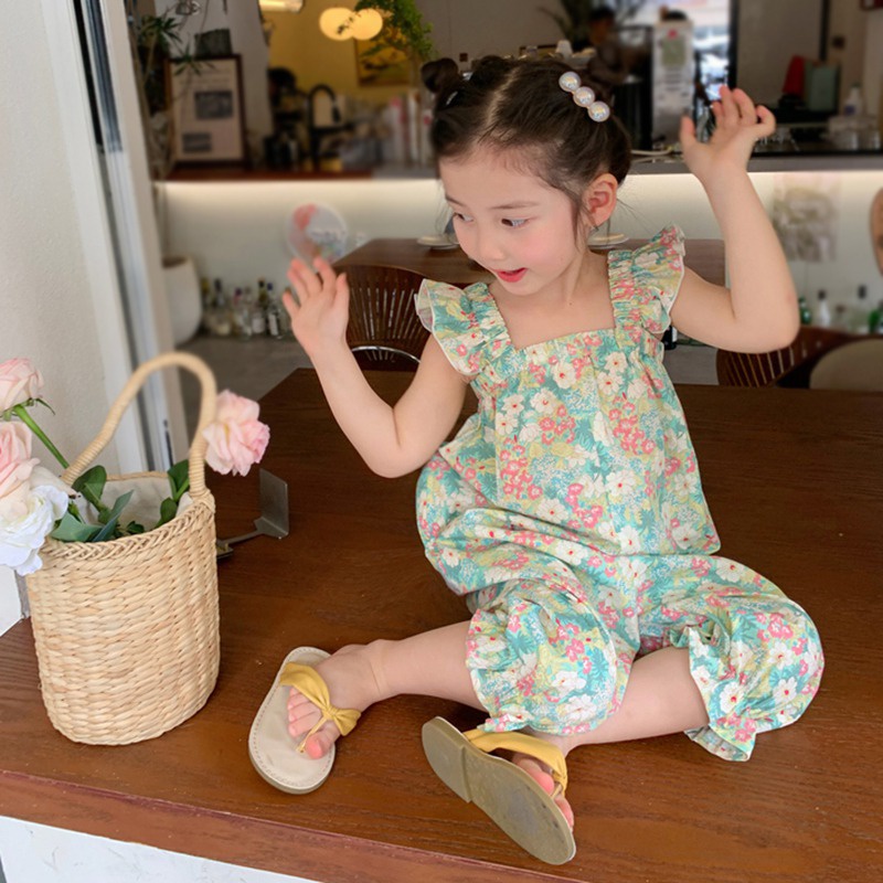 Se7en Áo liền quần In Hoa Mùa Hè Dễ Thương Cho Bé Gái