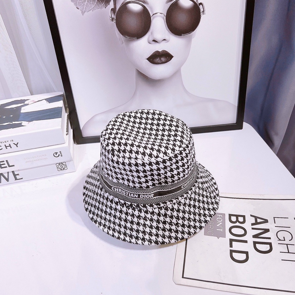 MŨ NÓN BUCKET DIOR VẢI DẠ CARO VIỀN ĐAI - TXGS-N240