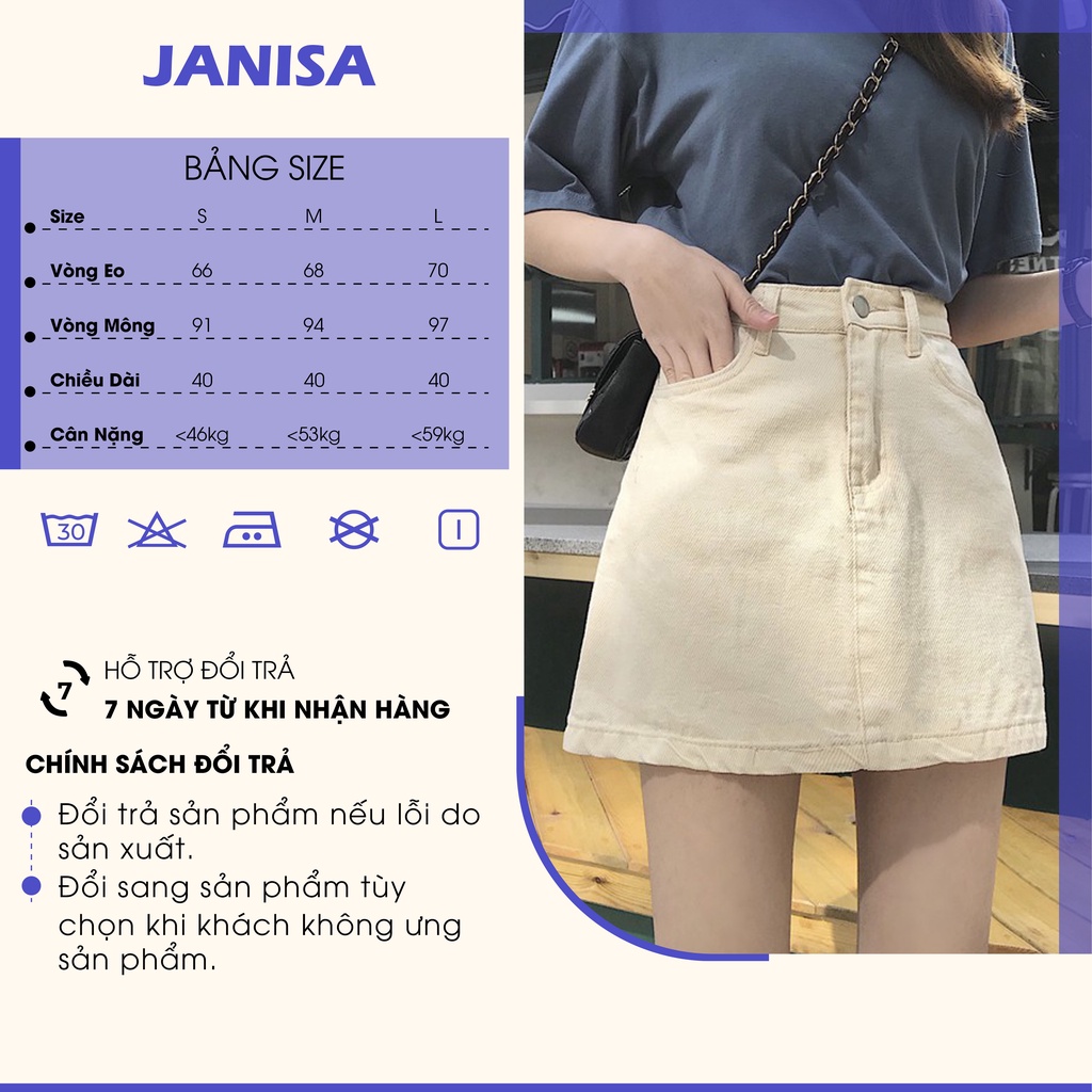 Chân váy Jean ngắn chữ A Ulzzang lưng cao trắng đen JANISA CV25 | BigBuy360 - bigbuy360.vn