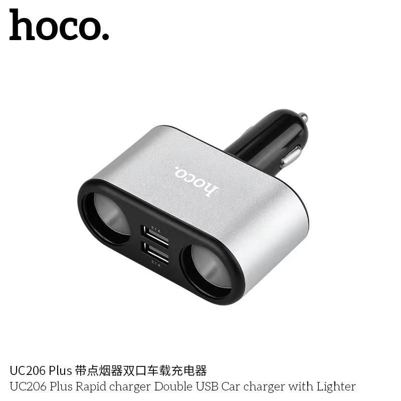 Tẩu sạc trên ô tô, xe hơi nhanh 2 cổng usb kèm bật lửa Hoco UC206 plus