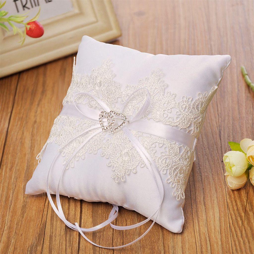 Gối Nhẫn Cưới Vải Satin Phối Ren Sáng Tạo ​Gối Dạng Nhẫn Bỏ Túi Lãng Mạn Trang Trí Nhà Cửa