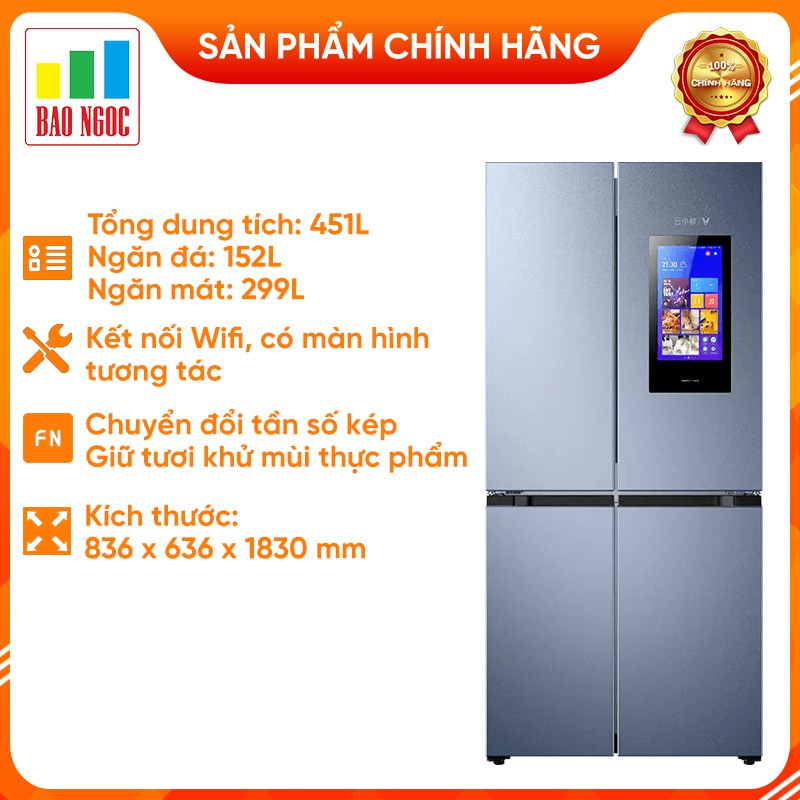 Tủ lạnh bốn cánh cửa Yunmi Internet màn hình lớn 451L