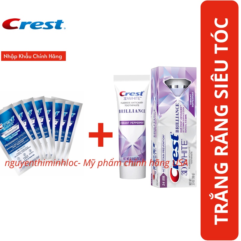 Combo trắng răng Miếng dán trắng răng Crest Professional + Kem đánh răng Crest 3D (7 ngày)