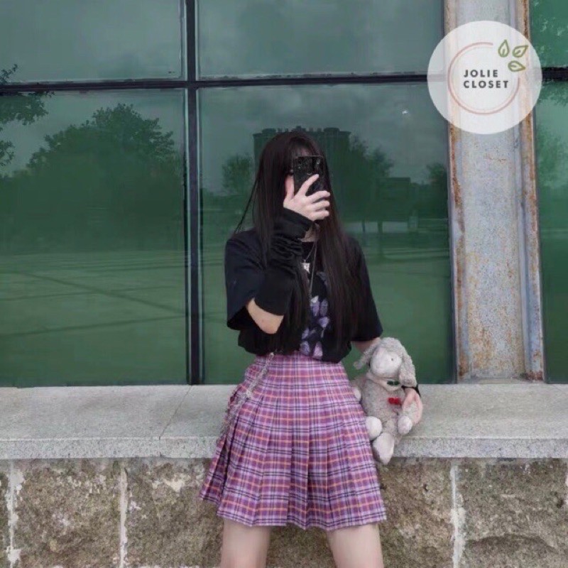 Chân váy xếp ly tennis skirt caro Korea kẻ sọc