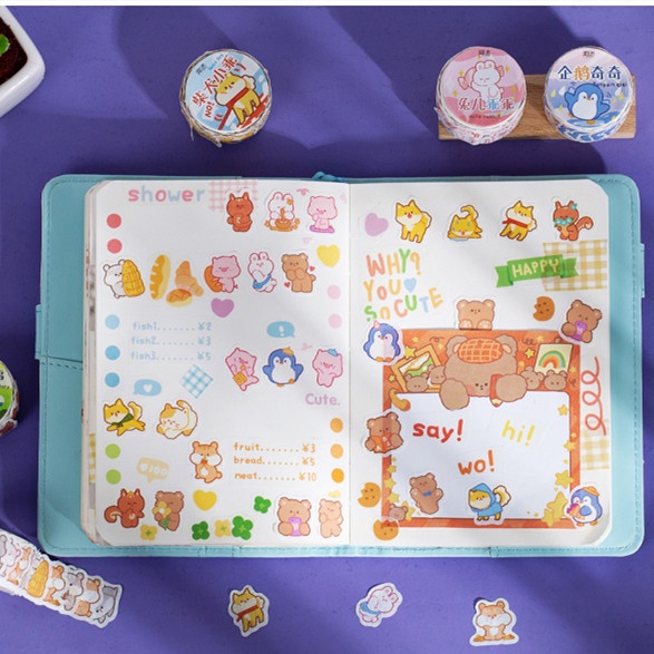 Băng Keo Washi Dán Trang Trí Sổ Lưu Niệm DIY Hình Động Vật Hoạt Hình Dễ Thương