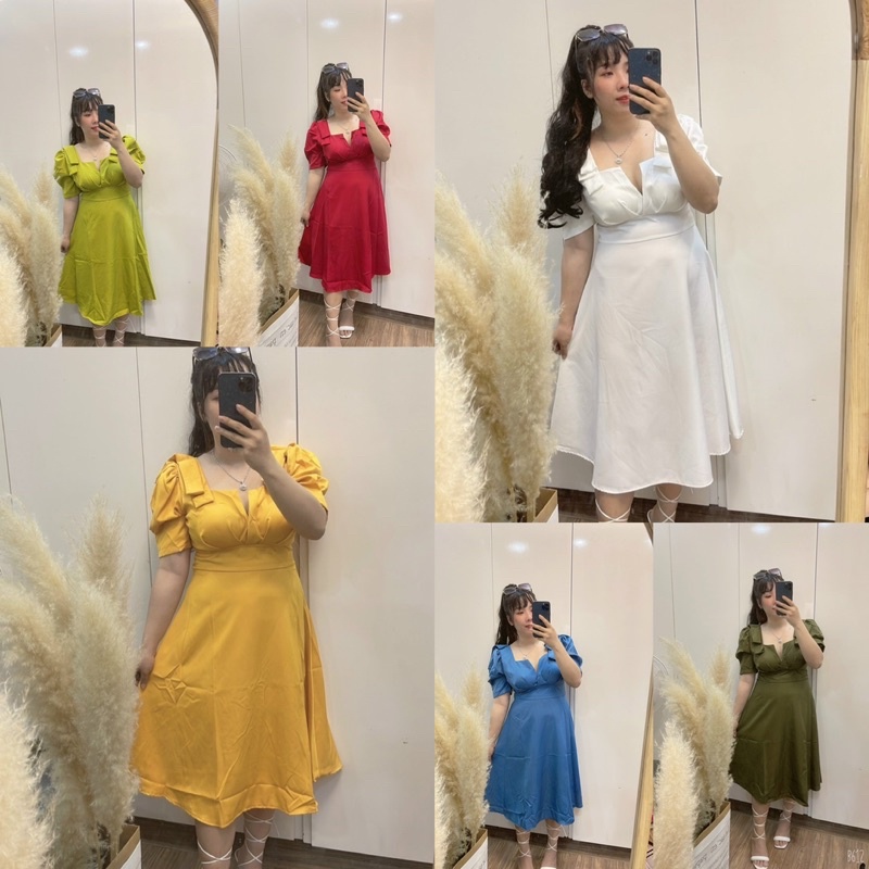 Đầm Nơ Vai Bigsize 55kg Đến 100kg (L/XL/XXL)(Đầm Tết)