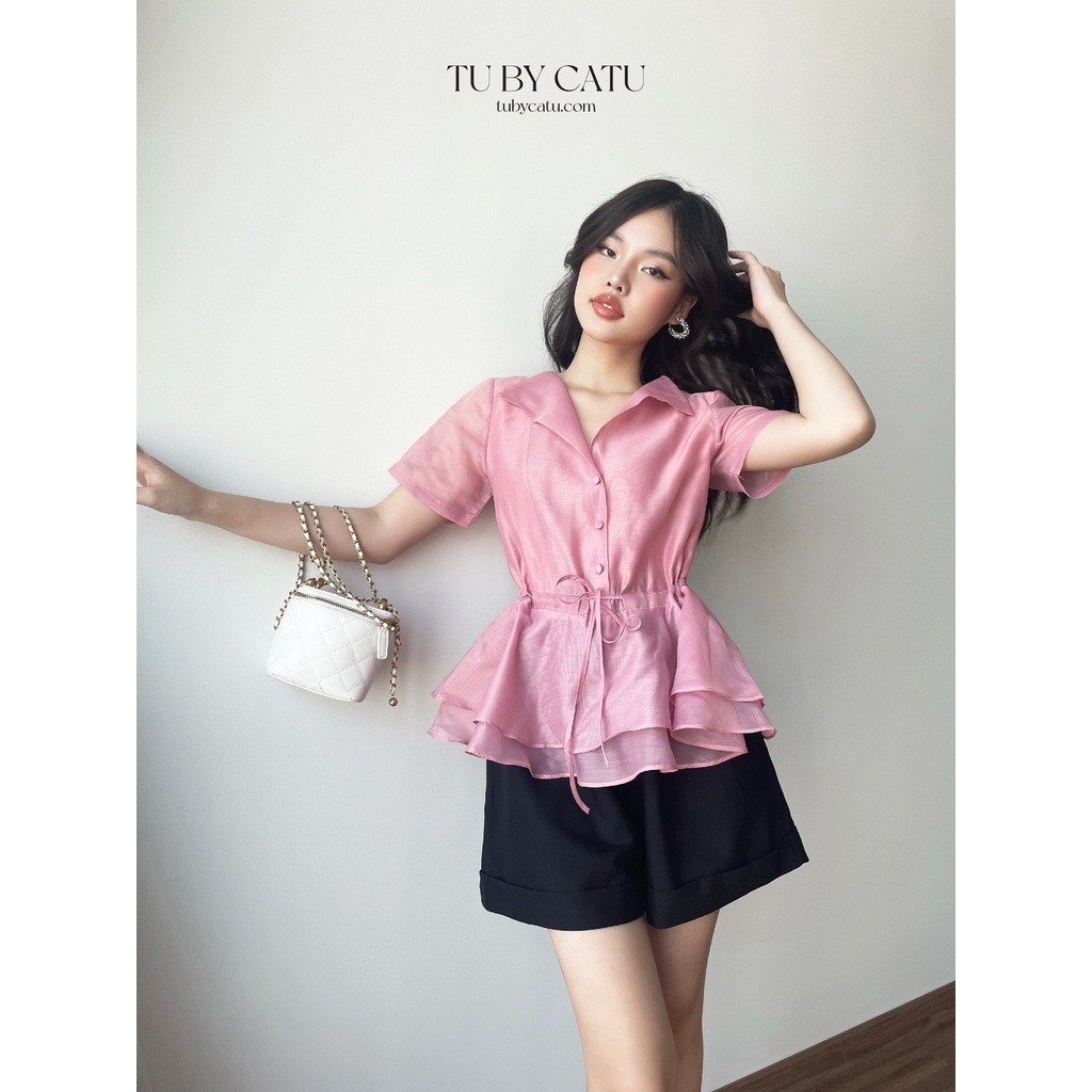 TUBYCATU | Áo organza cổ bẻ rút eo nhiều màu