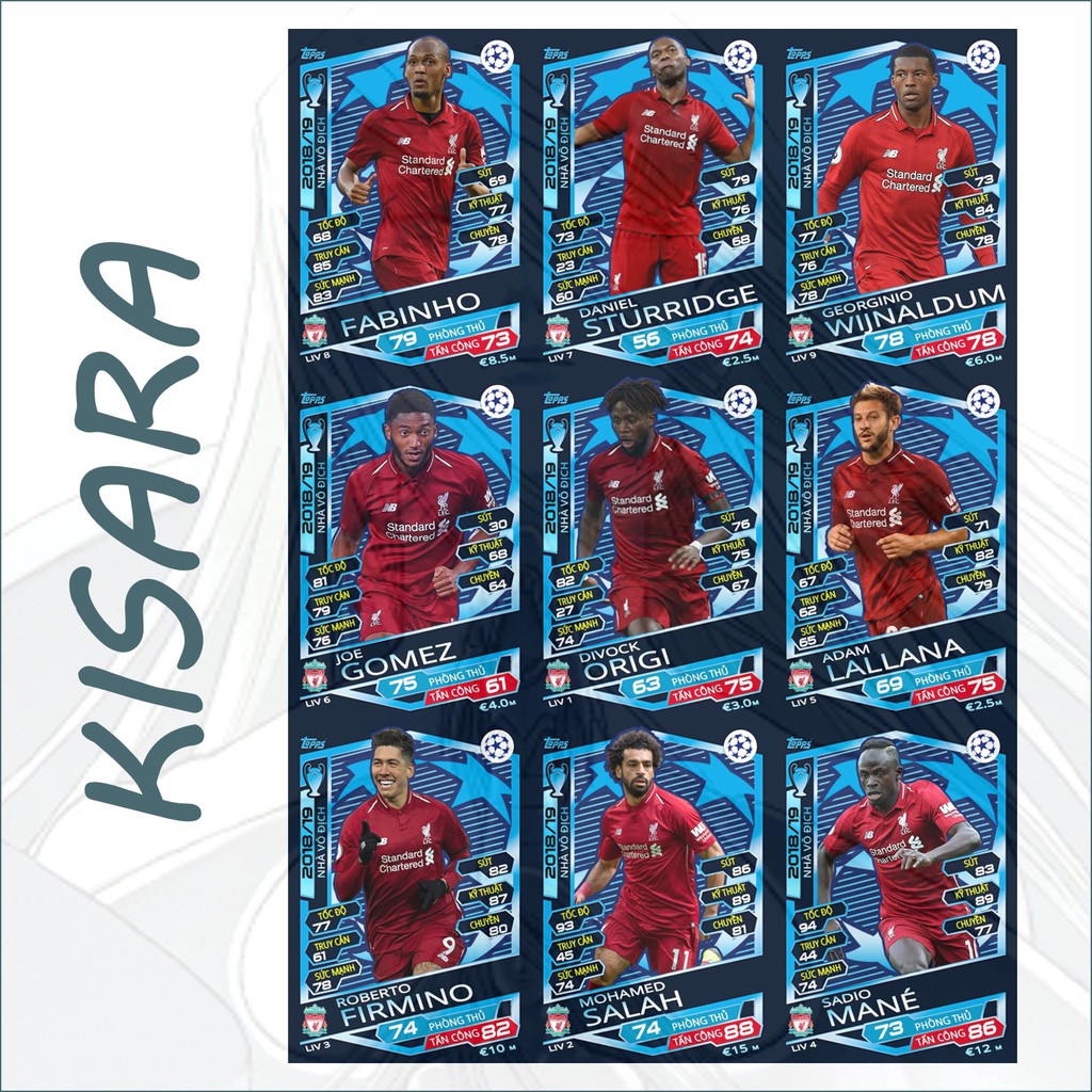 Bộ thẻ cầu thủ - đội hình Liverpool - phiên bản vô địch Champion League 2019