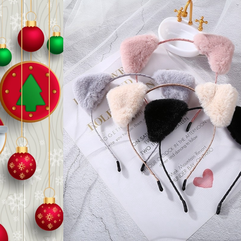 Băng Đô Cài Tóc Hình Tai Mèo Bờm Bằng Lông Nhung Dễ Thương Xinh Xắn
