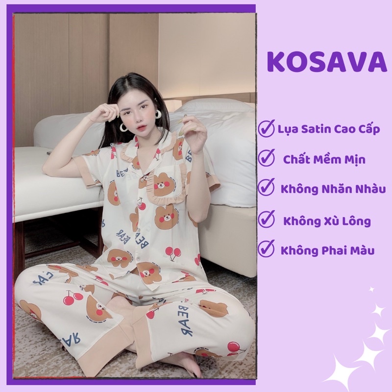 Đồ bộ nữ lụa ngủ pijama tay ngắn quần dài dễ thương mặc nhà KOSAVA